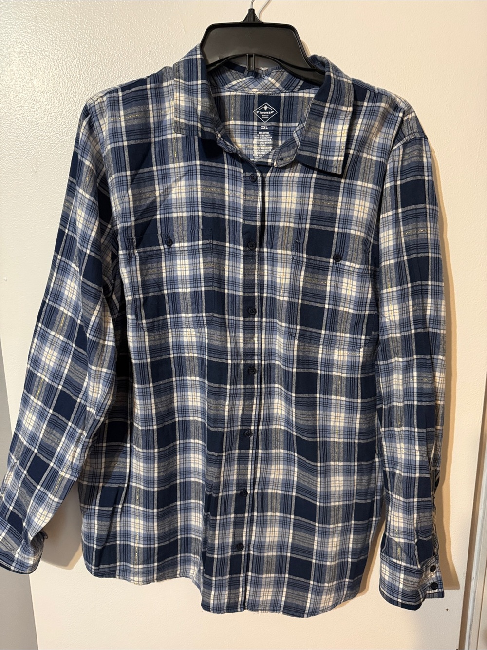 St. John's Bay Navy and White Plaid Button-Down Shirt